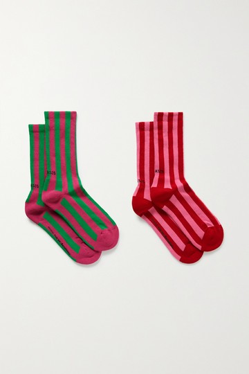 SOCKSSS - Set Of Two Intarsia Stretch Organic Cotton-blend Socks - Pink - S/M