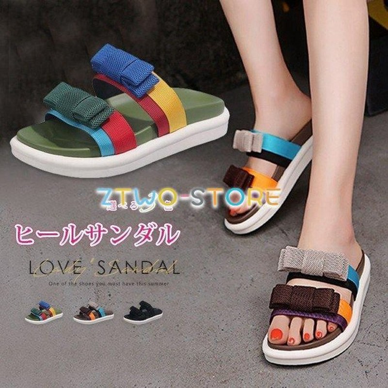 コンフォートサンダル レディース ミュール 厚底 リボン ダブルベルト 配色 黒 おしゃれ つっかけ 新作 オフィス 通販 Lineポイント最大0 5 Get Lineショッピング