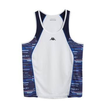 KAPPA義大利 時尚舒適型男吸濕排汗速乾田徑背心 白 新丈青 RA72-R941-0