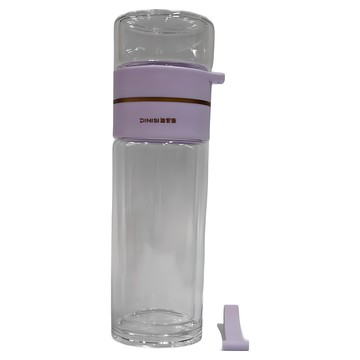 提繩防漏雙層玻璃泡茶杯 茶水分離杯 高硼硅玻璃 耐冷耐熱  紫色  450ml  1個