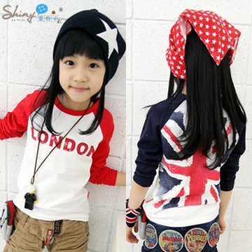 【R1238】shiny藍格子-嬰幼館．春秋新款男女童米字圓領長袖上衣