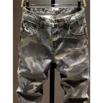 秋季新款軍綠色戶外迷彩工裝休閑褲男韓版潮牌彈力修身小腳褲潮流