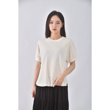 (S) uniqlo質感棉質格紋杏色短袖上衣二手衣