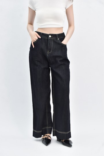 (L) fashion jeans 高腰牛仔車線藍色長褲