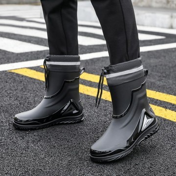 ✨壹灣出貨✨雨鞋男款鬆緊短中筒防水鞋防滑雨靴男成人加絨棉保暖水靴工作膠鞋