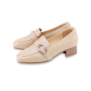 GREEN PINEOL必備方頭樂福靜音全真皮粗跟鞋 粉紅色 (00318256)