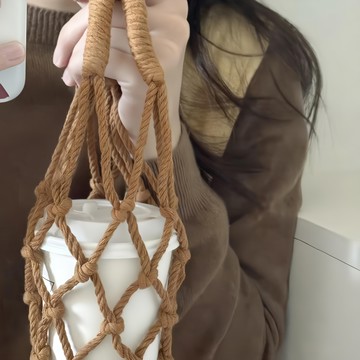 韓版手工編織咖啡杯提繩  駝色  1個