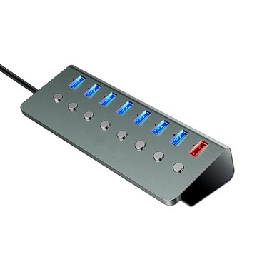 易控王 7+1孔USB3.0鋁合金集線器 獨立開關 傳輸+充電 充電2.4A 外接電源5V3A (40-729-01)