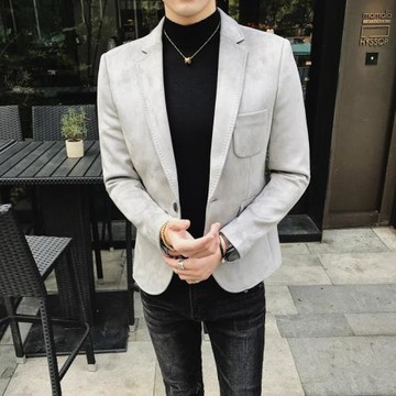 秋冬麂皮絨休閑西服男外套韓版潮流修身小西裝青年男裝時尚單上衣