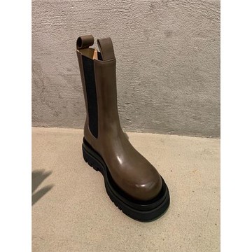 復古中筒切爾西靴女2025秋冬英倫風真皮厚底增高煙筒靴百搭瘦瘦靴