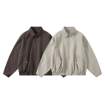 【夏季爆款】2025鞦鼕美式複古肌理感翻領條紋夾剋JK821P118