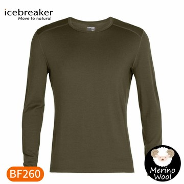 【Icebreaker 男 Tech 圓領長袖上衣BF260《橄欖綠》】104371/內層衣/薄長袖/內著