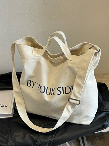 帆布大容量托特包肩背包 帆布包女夏2025新款時尚大容量單肩包休閑簡約寬肩帶斜挎包托特包