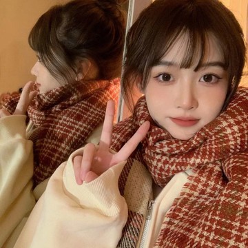 免運🔥圍巾女秋冬季韓系氛圍感紅色聖誕格子雙面百搭加厚保暖披肩圍脖新 毛線加厚圍巾 防風围巾 仿羊絨圍巾 披肩 針織圍巾