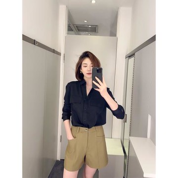 2025春秋新款簡約風知性氣質長袖襯衫OL通勤純色襯衣女設計感百搭