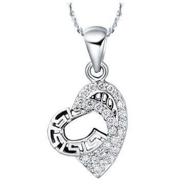 純銀項鍊 鍍白金鑲鑽吊墜-經典簡潔亮眼七夕情人節禮物女飾品73cy42【獨家進口】【米蘭精品】