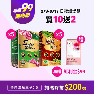 【直播推薦！買10送2】雙樂纖SuperPlus+ x5盒+燃燒日記 x5盒+(贈) 醇享受 x1盒