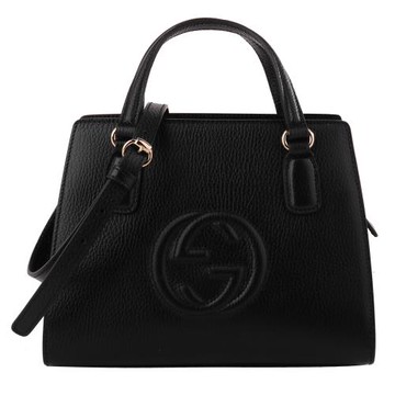 GUCCI - 雙G 浮印皮革手提斜背包黛妃包   黑/中