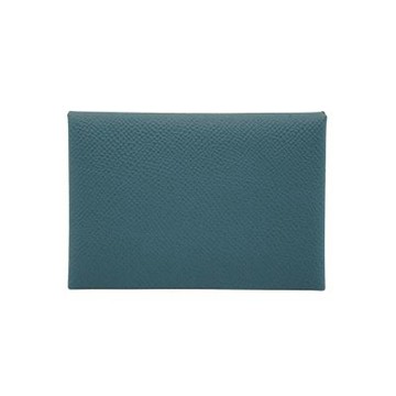 Hermes 愛馬仕 Calvi Duo 山羊皮雙層釦式零錢卡包(灰藍)