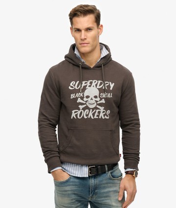 Superdry Men's Black Skull Hoodie Brown Size: XL