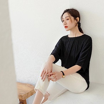 OB嚴選-寬鬆壓褶涼爽質感休閒上衣