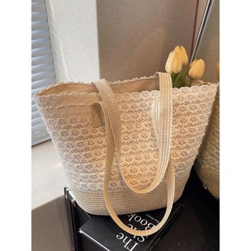夏季草編包包女2025新款海邊度假蕾絲鏤空包大容量單肩通勤托特包