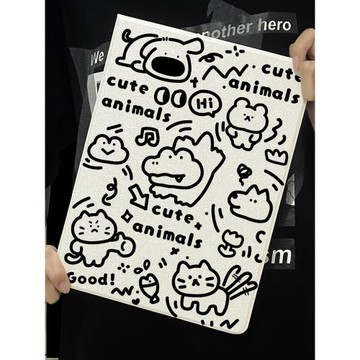 適用于ipadair5保護套ipad10/9十代平板殼2022卡通涂鴉10.9寸蠶絲紋mini6帶筆槽pro11蘋果全包2021書本式air4