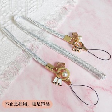 木兮原創長款吊繩銀線鏈條小香風韓范珍珠網紅防丟掛脖女手機掛繩