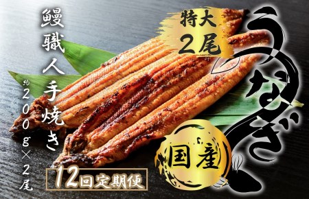 FK017_九州産　うなぎ職人手焼き　蒲焼　国産　有頭鰻 1尾あたり約200ｇ×2尾（合計約400ｇ以上）たれ・山椒セット