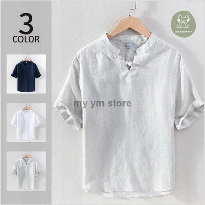 リネンシャツ 半袖シャツ メンズ プルオーバーシャツ 白シャツ ヘンリーネック 開襟シャツ カジュアル 通販 Lineポイント最大get Lineショッピング