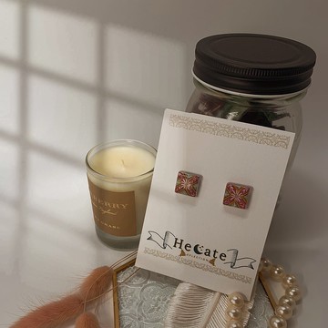 手繪飾品-花磚系列-慕花獻禮- 復古文青手作耳釘耳夾耳環