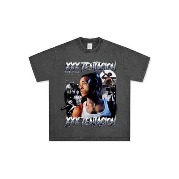 XXX Tentacion美式復古vintage印花短袖t恤重磅純棉圓領連帽衛衣