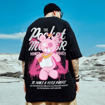 小熊情侶t恤2025新款網紅情侶裝夏季ins超火港風大碼潮牌寬松短袖