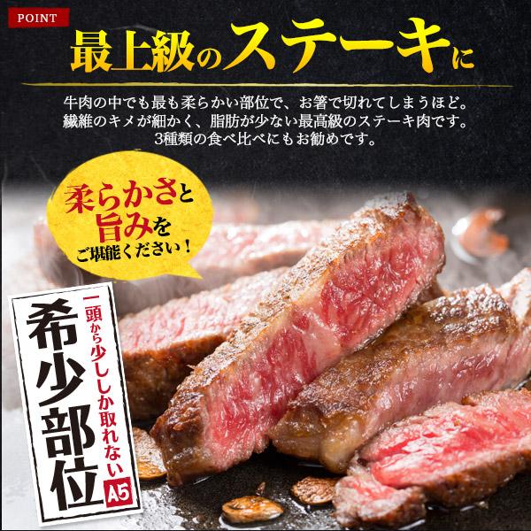 ステーキ肉 ギフト A5ランク仙台牛 食べ比べ 3点セット 計480g シャトーブリアン ヒレ サーロイン 最高級 国産黒毛和牛 牛肉 お歳暮 お中元