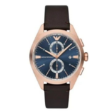 【EMPORIO ARMANI】騎士風 三眼玫瑰金皮帶 男錶 AR11554