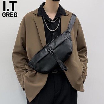 香港I.Tgreg潮牌單肩包斜挎包男通勤胸包腰包休閑背包男士皮質包