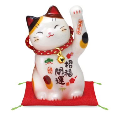 日本製【薬師窯】瀨戶純手工彩繪招福開運招財貓(附鈴鐺、小)