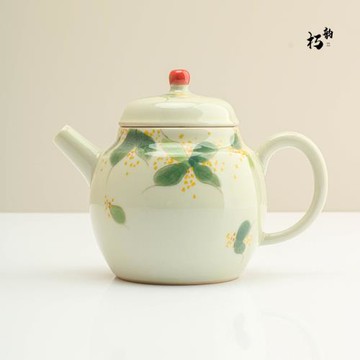 朽韻桂馥蘭熏手繪釉下彩陶瓷茶壺女士家用高檔茶具草木灰泡茶壺