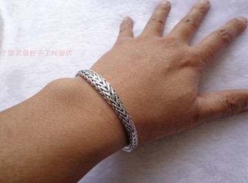 s925純銀泰銀復古海盜風平安紋麻繩寬版男士手鍊