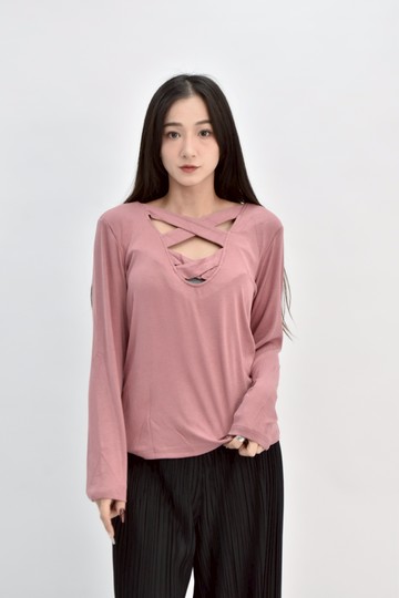 (S) wy fashion韓牌露背粉色長袖上衣