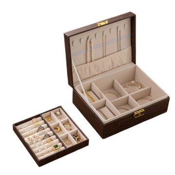 飾品收納 外觀美觀 儲量充足 飾品盒 皮紋收納盒 簡約置物盒 輕奢飾物盒 木紋存放盒 飾品整理盒23*17*9cm