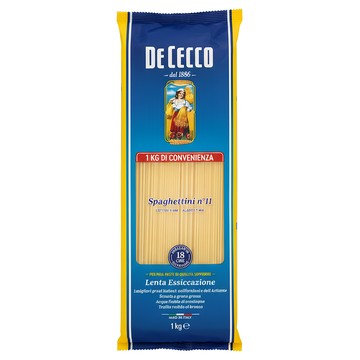 DE CECCO 得科 義大利麵 NO.11 圓麵條 烹煮不易斷裂 享受彈牙口感 嚴選杜蘭小麥粉 給你濃郁小麥香  1kg  1包