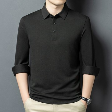 含羊毛男士長袖T恤衫 秋冬新款中年商務休閑純色寬松POLO衫上衣鑫弘-衣錦男裝