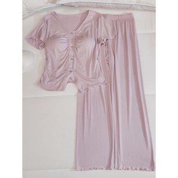 帶胸墊睡衣女夏季短袖套頭高級感三兩件套新款純欲風莫代爾家居服