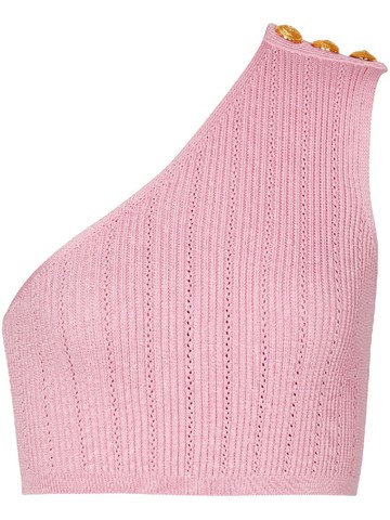 Balmain - asymmetric knit top - women - Polyester/Viscose - 40 - Pink