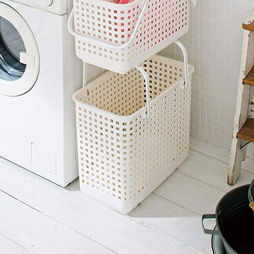 日製可堆疊加高洗衣隙縫籃-L 深灰