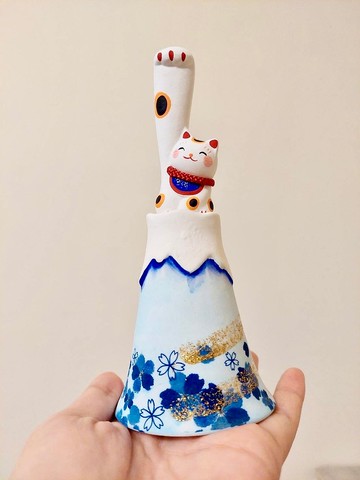 日本【RYUKODO】授權-好運藍富士山招財貓|散水禮物|聖誕禮盒|入