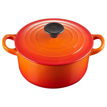 LE CREUSET 圓鐵鍋 火焰橘 16cm 導熱均勻 鎖住原味 適用多種爐具  1個