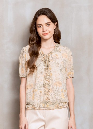 暖光照耀荷葉飾雪紡上衣