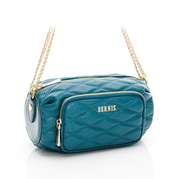 斜側背 羊皮系列 圓筒菱格包 清池色 立體剪裁